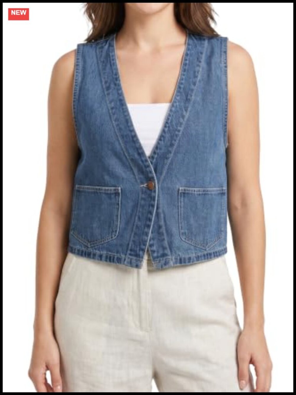 Sleeveless Denim Vest Women Button Front Jean Top Casual Layer